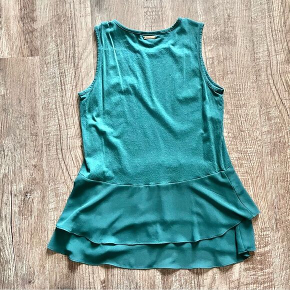 Michael Kors teal top feminine ruffles sleeveless high neck modest size medium - Picture 1 of 5
